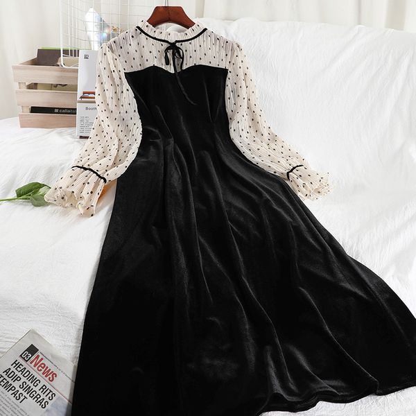 2021 spring new arrival solid color round collar amendment female dot fashion wave dress long tbzh, Black;gray
2021 spring new arrival solid color round collar amendment female dot fashion wave dress long tbzh, Black;gray