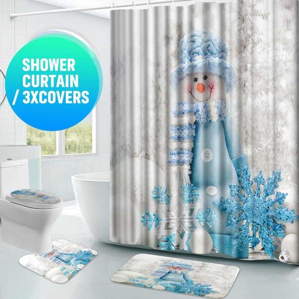 bathroom toilet cover+non-slip pedestal rug+bath mat / waterproof shower curtain blue snowman print
bathroom toilet cover+non-slip pedestal rug+bath mat / waterproof shower curtain blue snowman print