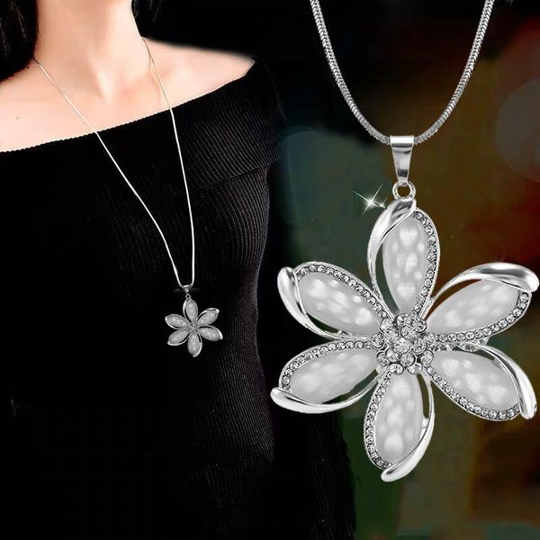 pendant necklaces sweater chain white opal stone flower korean necklace women shopping party jewelry dress anniversary accessories, Silver
pendant necklaces sweater chain white opal stone flower korean necklace women shopping party jewelry dress anniversary accessories, Silver