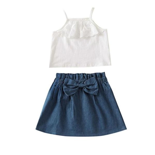 clothing sets girls solid color clothes set sleeveless cropped with lace short denim skirt bow-knot summer dress for 1-5 years, White
clothing sets girls solid color clothes set sleeveless cropped with lace short denim skirt bow-knot summer dress for 1-5 years, White