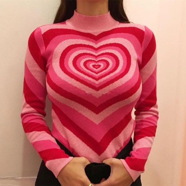 women's sweaters autumn winter women patchwork pink heart sweet sweater ladies half high neck slim love knitted pullovers, White;black
women's sweaters autumn winter women patchwork pink heart sweet sweater ladies half high neck slim love knitted pullovers, White;black