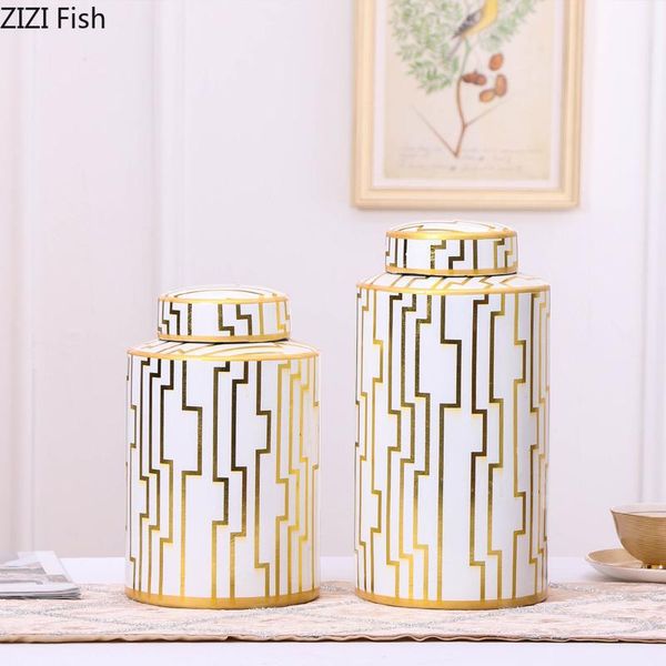 ceramic deskvase decoration storage tank crafts living room cabinet creative gift white gold pattern with lid storage bottle
ceramic deskvase decoration storage tank crafts living room cabinet creative gift white gold pattern with lid storage bottle