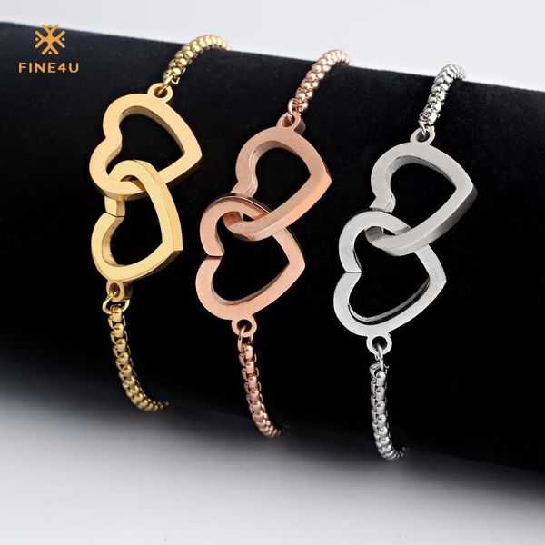 charm bracelets fine4u b129 double heart stainless steel box chain bracelet 2021 summer jewelry women, Golden;silver
charm bracelets fine4u b129 double heart stainless steel box chain bracelet 2021 summer jewelry women, Golden;silver