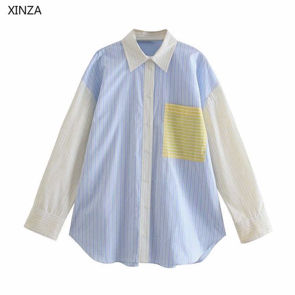 women's blouses & shirts women blue summer shirt patchwork long sleeve dropped shoulders striped chic woman pleat button up irreg, White
women's blouses & shirts women blue summer shirt patchwork long sleeve dropped shoulders striped chic woman pleat button up irreg, White