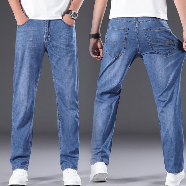men's jeans summer thin straight casual elastic and soft diy pants custom length, Blue
men's jeans summer thin straight casual elastic and soft diy pants custom length, Blue