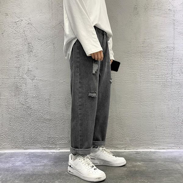 spring and autumn straight jeans men's korean fashion loose casual ripped jeans men harajuku streetwear retro ankle-length pants, Blue
spring and autumn straight jeans men's korean fashion loose casual ripped jeans men harajuku streetwear retro ankle-length pants, Blue