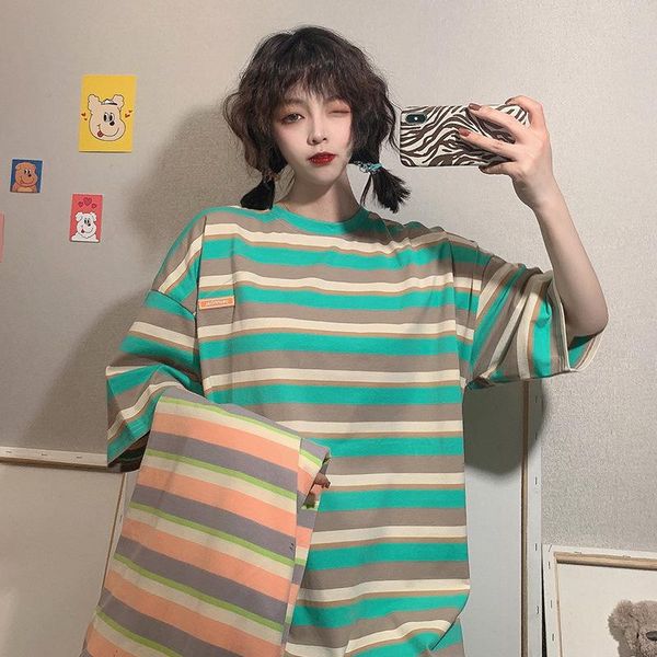 women's t-shirt easygarment rainbow striped 2021 summer korean style loose plus size short sleeve half fashion top, White
women's t-shirt easygarment rainbow striped 2021 summer korean style loose plus size short sleeve half fashion top, White
