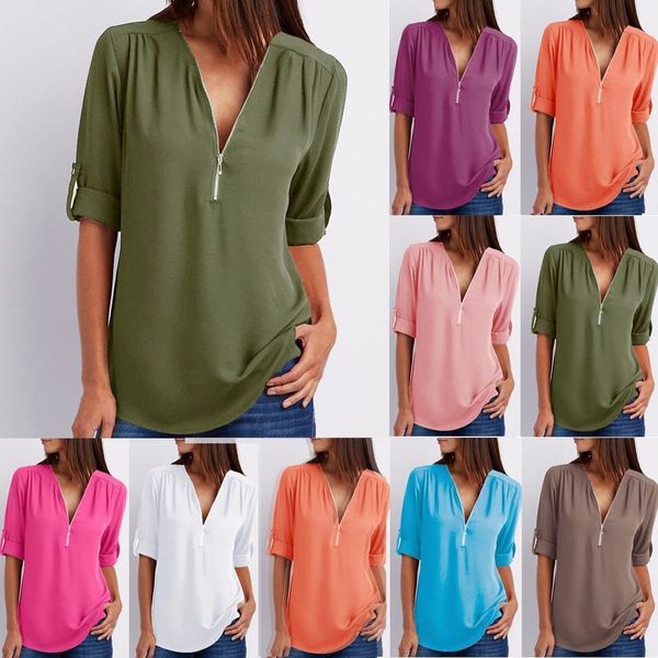 women and blouses ladies zipper button long sleeves loose chiffon shirt clothing shirt casual pus button size feminina vestidos g, White
women and blouses ladies zipper button long sleeves loose chiffon shirt clothing shirt casual pus button size feminina vestidos g, White