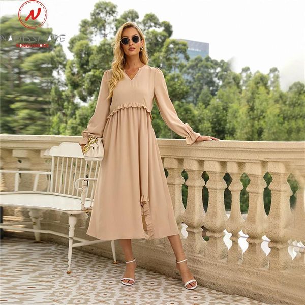 casual dresses women solid color long dress for streetwear irregular design ruffles decor v-neck sleeve high waist slim ice silk, Black;gray
casual dresses women solid color long dress for streetwear irregular design ruffles decor v-neck sleeve high waist slim ice silk, Black;gray