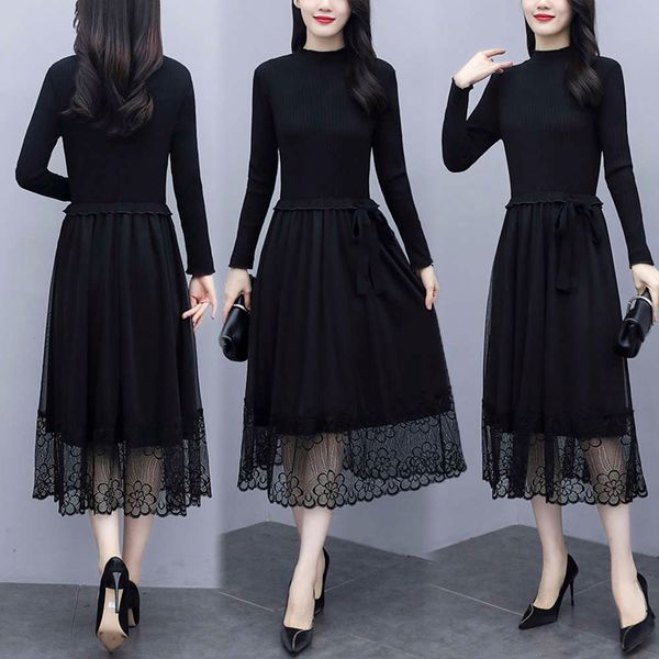 lace stitching knitted women's spring and bottom skirt autumn 2021 new black long woolen dress, White;black
lace stitching knitted women's spring and bottom skirt autumn 2021 new black long woolen dress, White;black