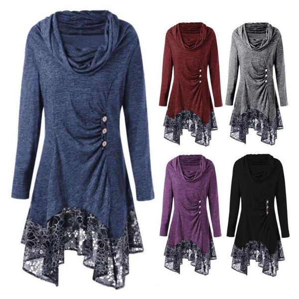 casual dresses buttons decor lace splicing mini dress hem solid color high collar draped long sleeve women streetwear, Black;gray
casual dresses buttons decor lace splicing mini dress hem solid color high collar draped long sleeve women streetwear, Black;gray