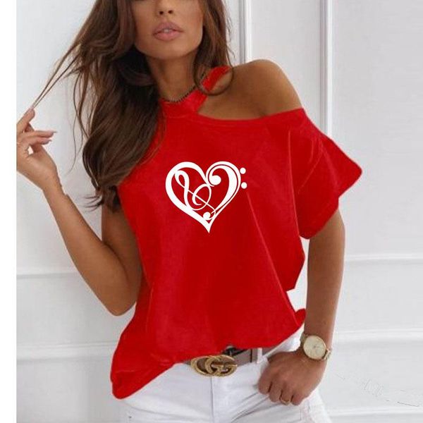 women's t-shirt student cartoon music heart print women casual lover gift irregular off shoulder tshirt for female tumblr summer, White
women's t-shirt student cartoon music heart print women casual lover gift irregular off shoulder tshirt for female tumblr summer, White