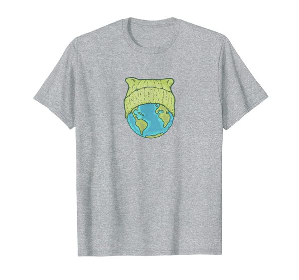 green cat hat earth t-shirt, White;black