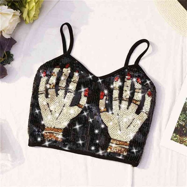 fashion women crop summer palm beaded sequins spaghetti strap black short t shirt woman 210625, White
fashion women crop summer palm beaded sequins spaghetti strap black short t shirt woman 210625, White