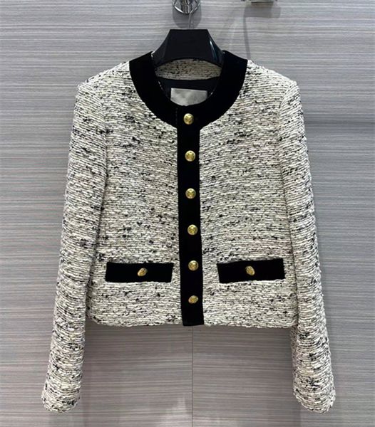 european and american women's wear spring 2022 new gold buttons with round collar and long sleeves fashion tweed coat, Black
european and american women's wear spring 2022 new gold buttons with round collar and long sleeves fashion tweed coat, Black