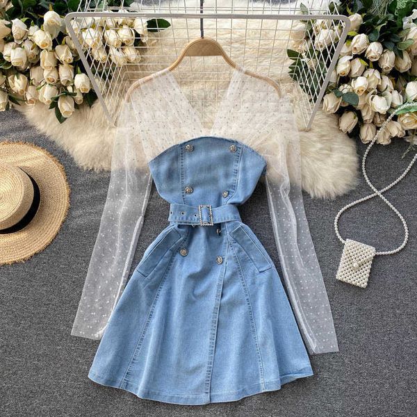 deat women mesh hit color stitching double row breasted denim dress v-neck long sleeve fashion spring summer 11b723 210709, Black;gray
deat women mesh hit color stitching double row breasted denim dress v-neck long sleeve fashion spring summer 11b723 210709, Black;gray
