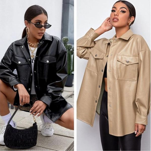 women's leather & faux spring autumn jacket women pu loose motorcycle jackets female streetwear oversized coat korean chic manteau femm, Black
women's leather & faux spring autumn jacket women pu loose motorcycle jackets female streetwear oversized coat korean chic manteau femm, Black