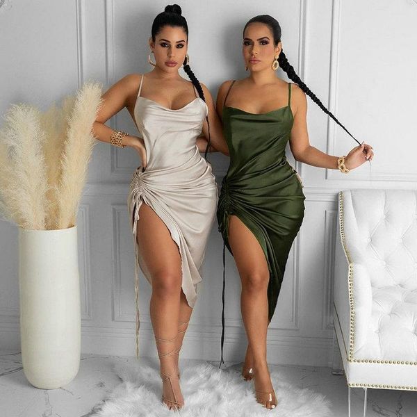 casual dresses drawstring spaghetti straps cowl neck backless long for women party vestidos 2021 ruched satin summer dress, Black;gray
casual dresses drawstring spaghetti straps cowl neck backless long for women party vestidos 2021 ruched satin summer dress, Black;gray