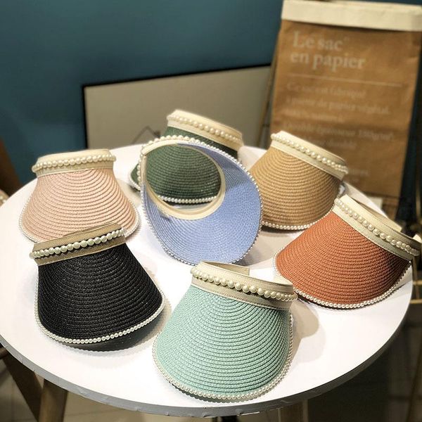 wide brim hats women's summer hat sun visor empty protection cap female pearl weaving girl beach straw, Blue;gray
wide brim hats women's summer hat sun visor empty protection cap female pearl weaving girl beach straw, Blue;gray