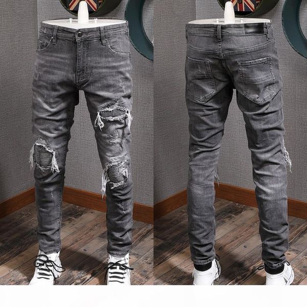quality long patchwork patch denim trousers man fashion slim straight jeans males zip close stitching details, Blue
quality long patchwork patch denim trousers man fashion slim straight jeans males zip close stitching details, Blue