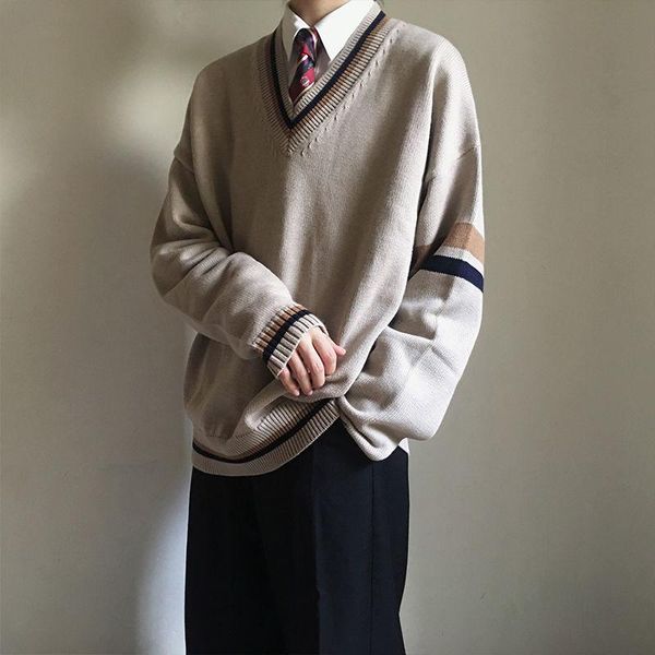 men's sweater vintage baggy women's sweater student pullover preppy v-neck coat cardigan, White;black
men's sweater vintage baggy women's sweater student pullover preppy v-neck coat cardigan, White;black