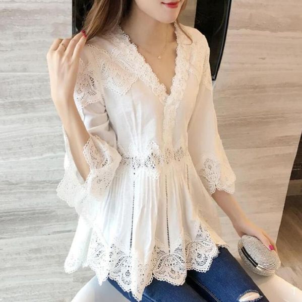 women's blouses & shirts lace blouse women three quarter 3/4 bell flare sleeve deep v-neck white cotton elegant lady hollow out shirt
women's blouses & shirts lace blouse women three quarter 3/4 bell flare sleeve deep v-neck white cotton elegant lady hollow out shirt
