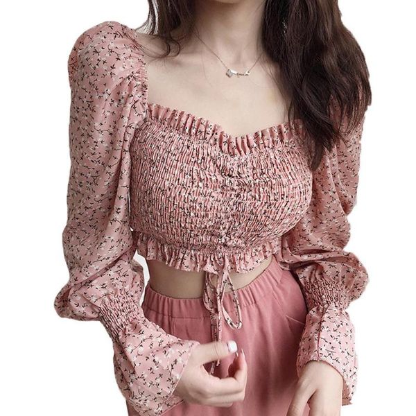 women's t-shirt short clothing floral print sweet fashion korean girl square collar slim long sleeve elastic woman autumn spring, White
women's t-shirt short clothing floral print sweet fashion korean girl square collar slim long sleeve elastic woman autumn spring, White