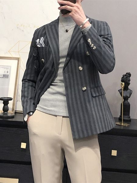 double breasted striped blazer casual male business suit social wedding jacket skinny fit formal dress attire homme mzua, White;black
double breasted striped blazer casual male business suit social wedding jacket skinny fit formal dress attire homme mzua, White;black