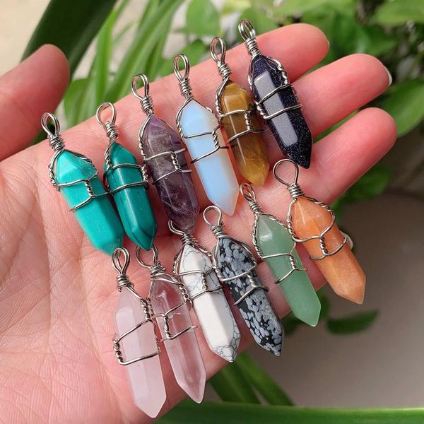 pendant necklaces natural gems stone wire wrap hexagonal amethysts quartz pink crystal necklace pendulum chakra pendulo healing, Silver
pendant necklaces natural gems stone wire wrap hexagonal amethysts quartz pink crystal necklace pendulum chakra pendulo healing, Silver