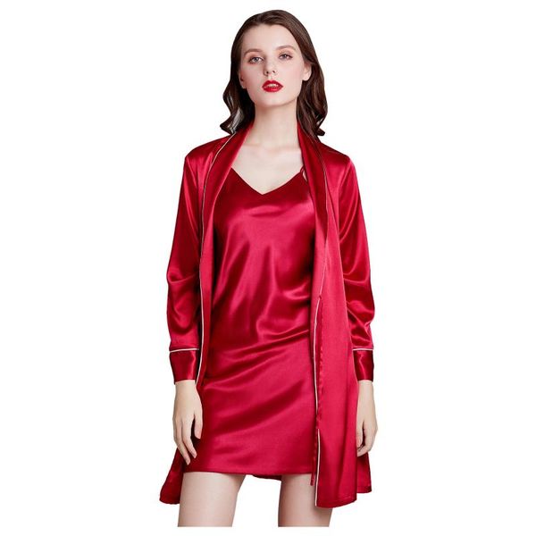 women's sleepwear woman sling silk nightdress nightgown bathrobe home wear pajamas set ensemble femme 2 pièces pyjamas women, Black;red
women's sleepwear woman sling silk nightdress nightgown bathrobe home wear pajamas set ensemble femme 2 pièces pyjamas women, Black;red
