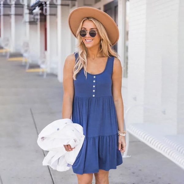 casual dresses 2021 split dress fashion women's summer sleeveless o-neck solid color button vest robe femme été, Black;gray
casual dresses 2021 split dress fashion women's summer sleeveless o-neck solid color button vest robe femme été, Black;gray