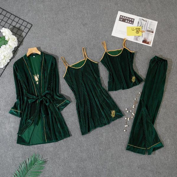 green lace 4pcs pajamas set women velvet casual velour nightwear sleep set with belt long sleeve robe&nighty sleepwear, Black;red
green lace 4pcs pajamas set women velvet casual velour nightwear sleep set with belt long sleeve robe&nighty sleepwear, Black;red