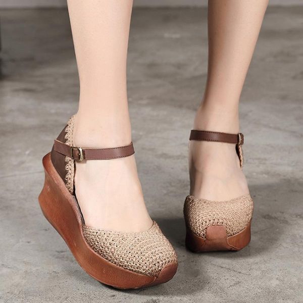 sandals high heels retro wedges genuine leather buckle strap women shoes 2021 summer knitting round toe platform ladies, Black
sandals high heels retro wedges genuine leather buckle strap women shoes 2021 summer knitting round toe platform ladies, Black