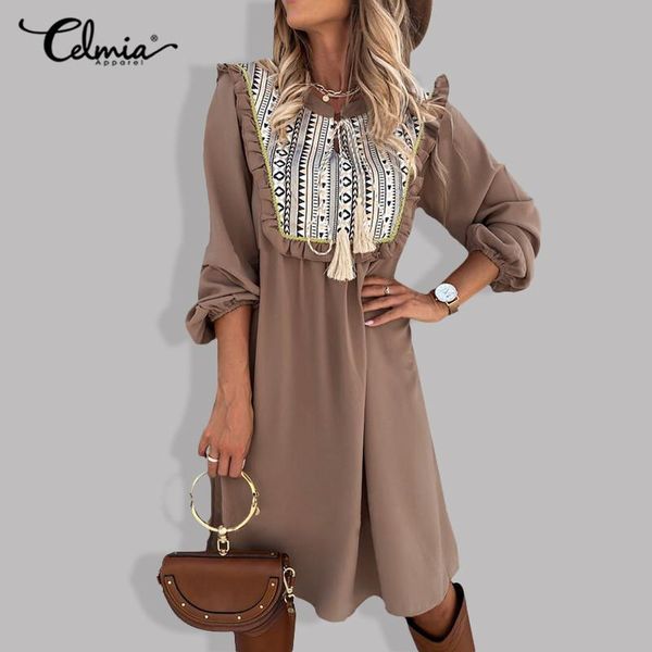 women fashion dress celmia 2021 bohemian long sleeve ruffles sundress casual loose tassel lace-up printed patchwork vestidos 5xl, Black;gray
women fashion dress celmia 2021 bohemian long sleeve ruffles sundress casual loose tassel lace-up printed patchwork vestidos 5xl, Black;gray