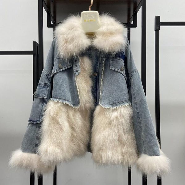 women's fur & faux shzq 2021 winter denim real raccoon coat genuine collar autumn women jacket a style loose plus size high quality, Black
women's fur & faux shzq 2021 winter denim real raccoon coat genuine collar autumn women jacket a style loose plus size high quality, Black