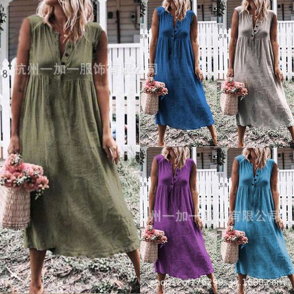 2020 summer women's solid color sleeveless cotton hemp dress swing skirt, Black;gray
2020 summer women's solid color sleeveless cotton hemp dress swing skirt, Black;gray