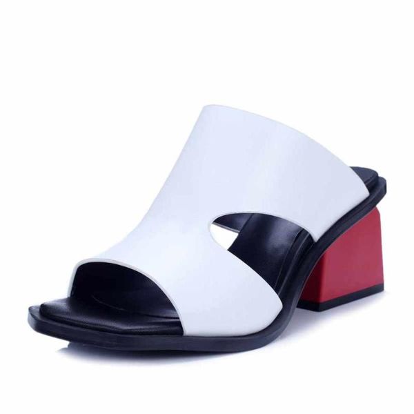 

dress shoes dilalula 2021 genuine leather peep toe slip on mules for women red high heels summer casual sandals female, Black