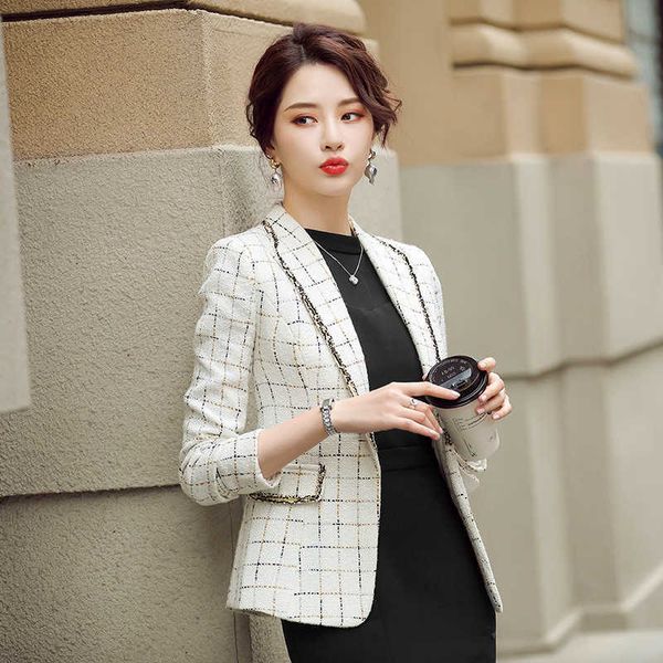 high-quality professional women's temperament suit jacket autumn and winter plaid ladies blazer elegant 210527, White;black
high-quality professional women's temperament suit jacket autumn and winter plaid ladies blazer elegant 210527, White;black