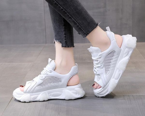 sandals little white shoes women 2021 women's casual sports breathable thick-soled, Black