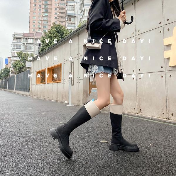 boots mkkhou fashion knee women's winter genuine leather color-blocking thick-soled all-match model high, Black
boots mkkhou fashion knee women's winter genuine leather color-blocking thick-soled all-match model high, Black