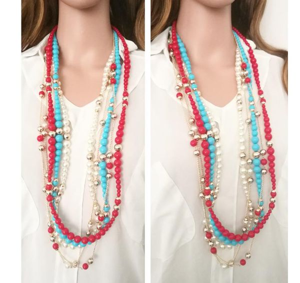 earrings & necklace simulated pearl long necklaces for women gold color chain blue red earring jewelry set female sweater, Silver
earrings & necklace simulated pearl long necklaces for women gold color chain blue red earring jewelry set female sweater, Silver