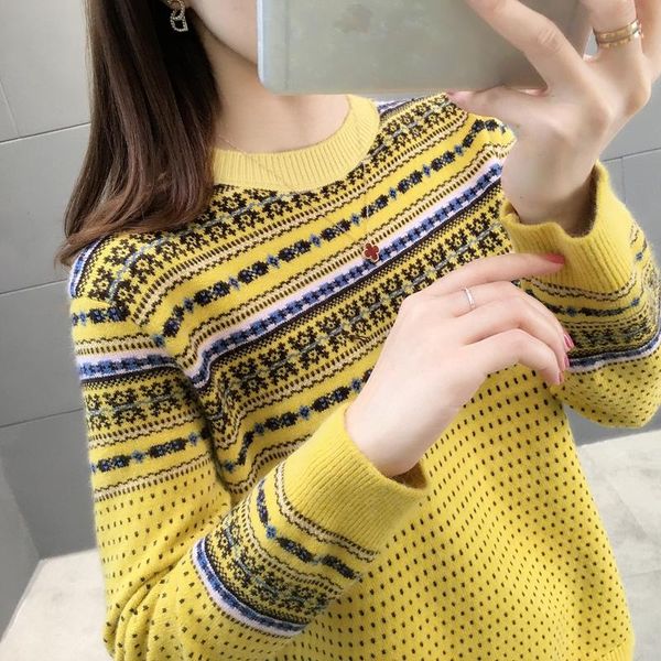 women's sweaters 9030 polka dot jacquard contrast round neck knit insert 34, White;black
women's sweaters 9030 polka dot jacquard contrast round neck knit insert 34, White;black