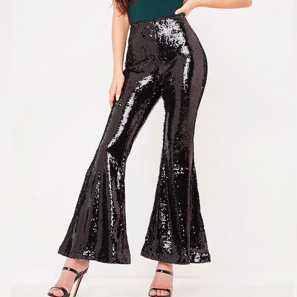 2021 new spring autumn black sequin women wasit slim full length sparkly trousers female high street solid casual flare pants pu90, Black;white
2021 new spring autumn black sequin women wasit slim full length sparkly trousers female high street solid casual flare pants pu90, Black;white
