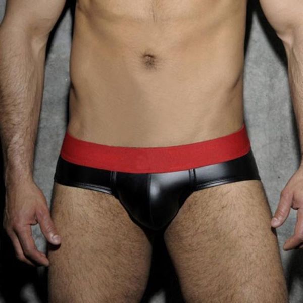underpants men's underwear briefs faux leather thong panties elastic low waist wild temptation bikini male, Black;white
underpants men's underwear briefs faux leather thong panties elastic low waist wild temptation bikini male, Black;white