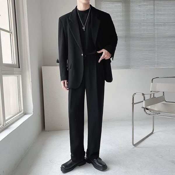 men's suits & blazers 2pcs sets men loose casual fashion business dress jacket pant knitted fabric man korean suit coat trousers, White;black
men's suits & blazers 2pcs sets men loose casual fashion business dress jacket pant knitted fabric man korean suit coat trousers, White;black