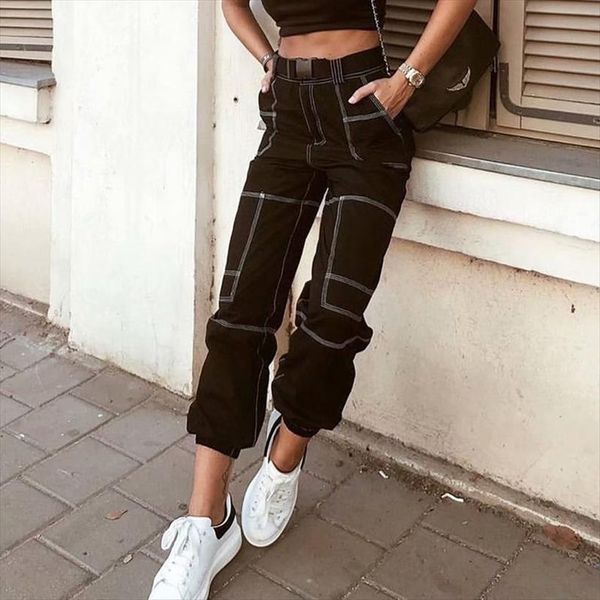 cargo casual joggers black womens capri high waist loose trousers hip pop streetwear bright line, Black;white
cargo casual joggers black womens capri high waist loose trousers hip pop streetwear bright line, Black;white