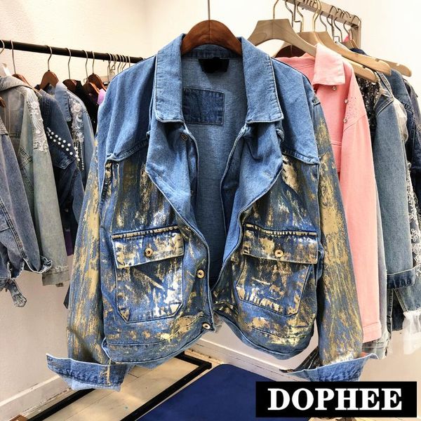 women's jackets streetwear denim jacket 2021 autumn fashion chic large pocket retro bronzing loose zip jeans coat cropped femme, Black;brown
women's jackets streetwear denim jacket 2021 autumn fashion chic large pocket retro bronzing loose zip jeans coat cropped femme, Black;brown