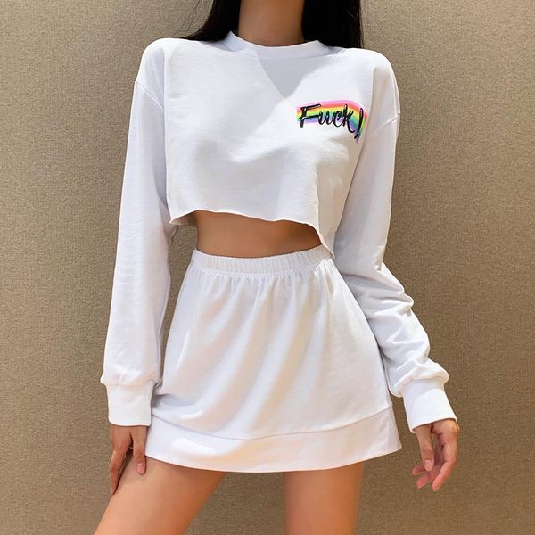 white casual long sleeve two piece sets women o-neck crop tank high waist slit skirt 2pcs sets autumn streetwear set, Black
white casual long sleeve two piece sets women o-neck crop tank high waist slit skirt 2pcs sets autumn streetwear set, Black