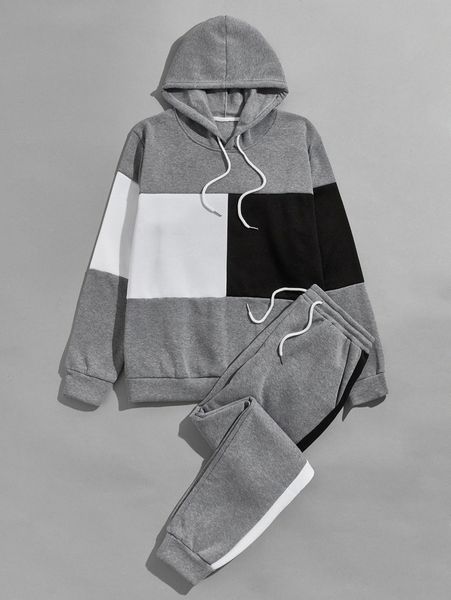 men color block drawstring hoodie & sweatpants g1f1#, Gray
men color block drawstring hoodie & sweatpants g1f1#, Gray