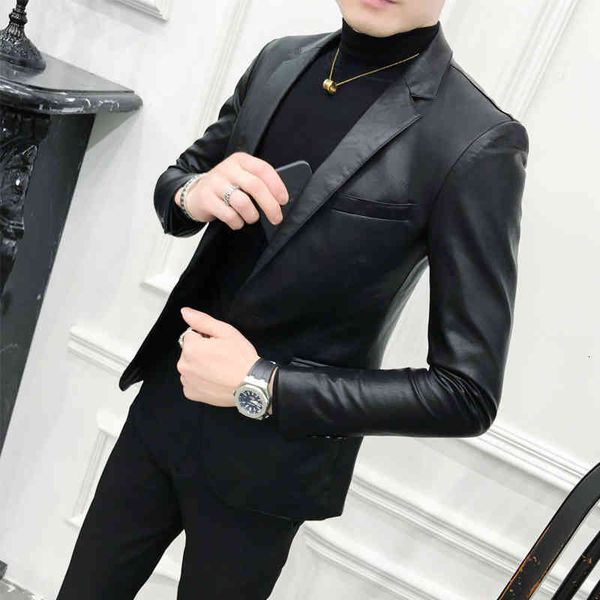 men's suits & blazers pure black slim fit men's jacket pu leather single button business casual korean, White;black
men's suits & blazers pure black slim fit men's jacket pu leather single button business casual korean, White;black